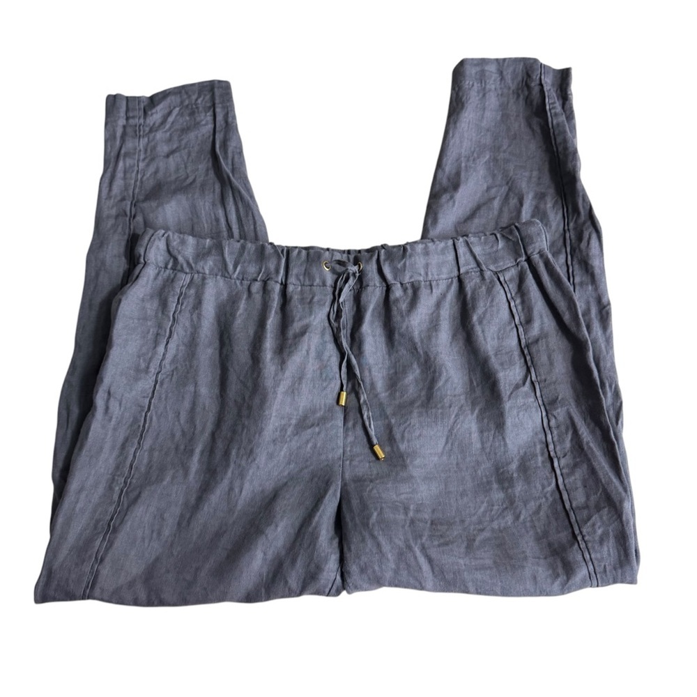 Ellen Tracy Slate Gray Linen Drawstring Pants